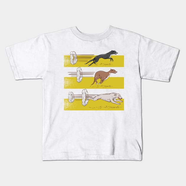 Greyhounds running Kids T-Shirt by mailboxdisco